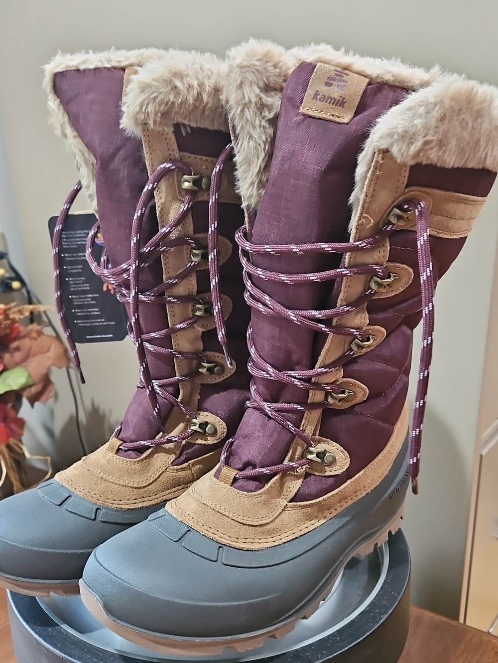 Kamik Women's Burgundy and Tan Faux-Fur Winter Boot - Picture 3 of 12